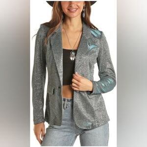 Brand New Women’s Western Rock & Roll Denim Iridescent Sparkly Blazer
